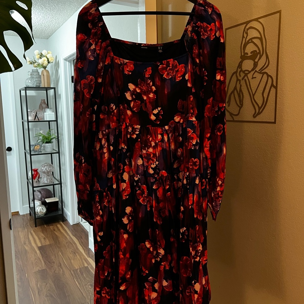 Vero Moda Red and Black Floral Long Sleeve Dress